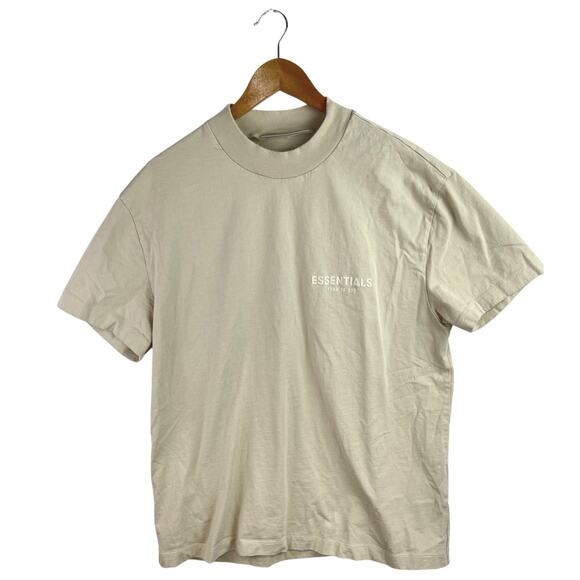 Essentials Fear of God Men's Beige Short Sleeve Basic T Shirt Tee Top Size S - Picture 1 of 5